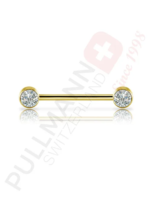 Gold PVD Titan Barbell mit Zirkonia (Innengewinde)