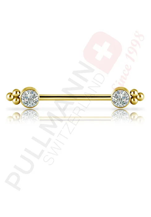 Gold PVD Titan Barbell mit Zirkonia (Innengewinde)